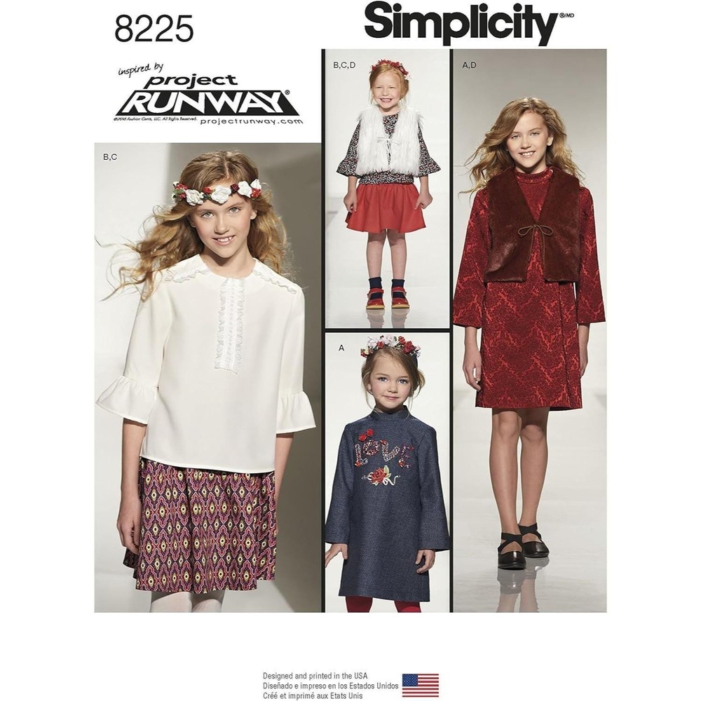 Simplicity 8225 Pattern Girls Size 3-6 Dress Skirt Vest Top Project Runway